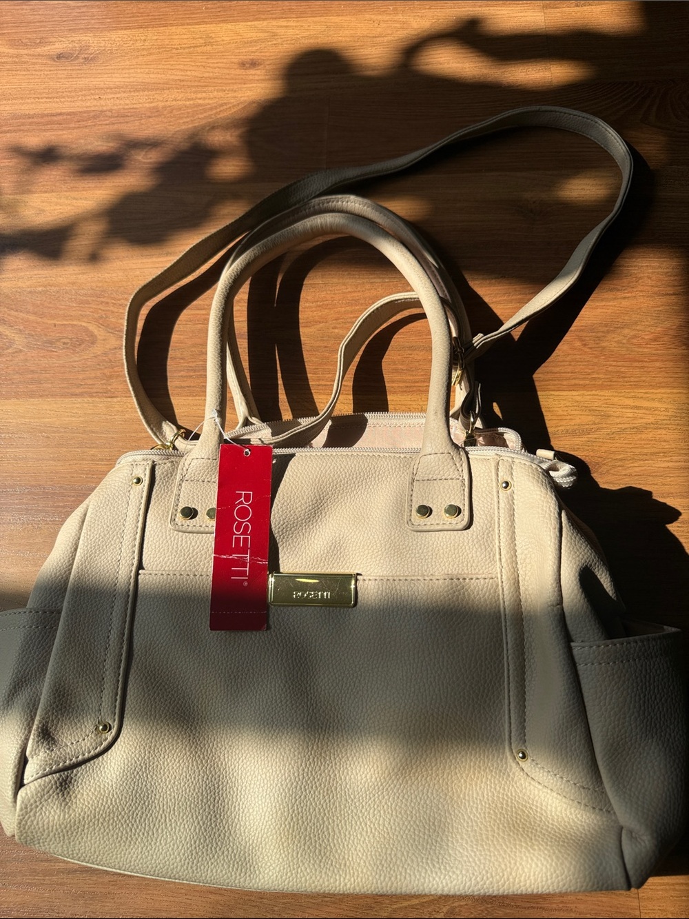 Rosetti Cream Pebbled Leather Shoulder Tote with Dual Straps